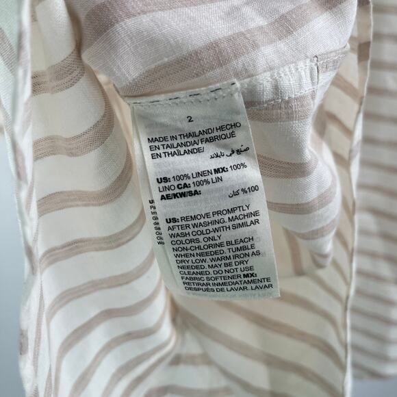 CHICO'S Shirt Size 12/14 No Iron Button Down 100% Linen Stripes White Neutral - Picture 13 of 13